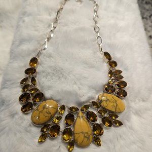 Jeweled Vintage necklace semi precious stones With Yellow Jasper